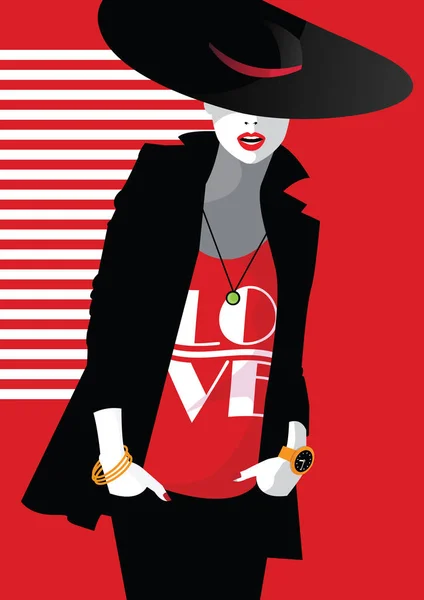 Donna di moda in stile pop art. Illustrazione moda — Vettoriale Stock