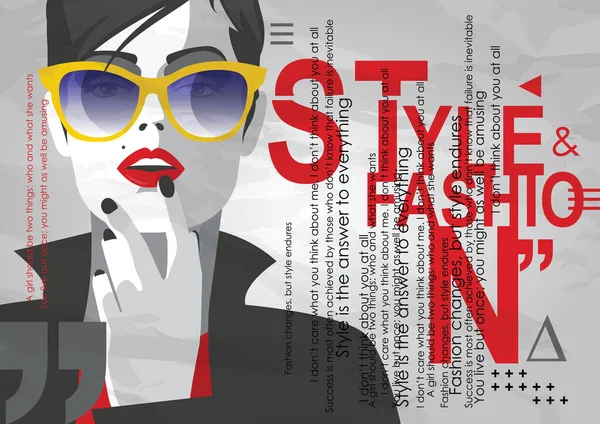 Fashion girl in styke Pop art. Retro fashion. Fashion illustration. — 스톡 벡터