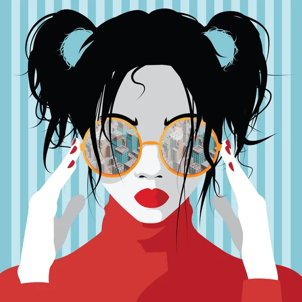Retro-Mode Mädchen mit Sonnenbrille. Schöne Frau im Pop Art Stil des Resorts — Stockvektor
