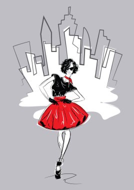 Kroki tarzı kadın moda. Vektör çizim