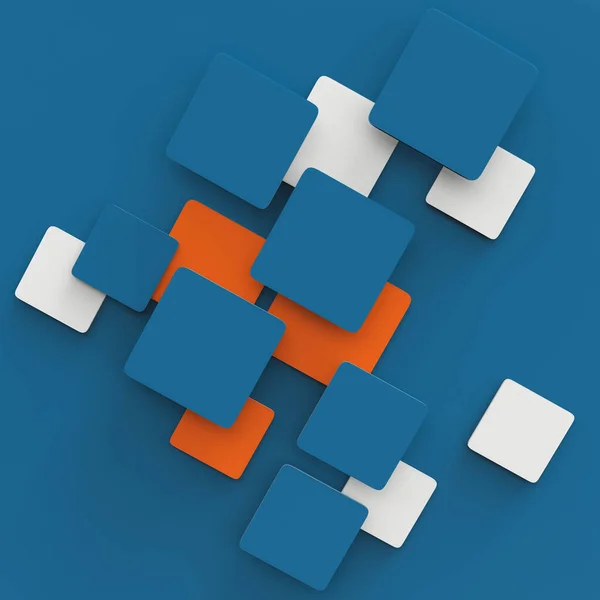 Multi-colored squares pada latar belakang biru. Ilustrasi 3d — Stok Foto