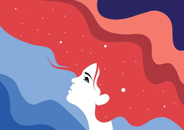 Profilen av en flicka med han hår fullt av stjärnor inuti. — Stock vektor
