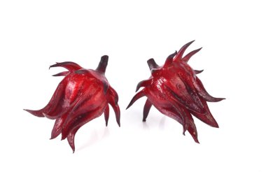 Hibiscus sabdariffa veya roselle meyve üzerinde beyaz kağıt izole
