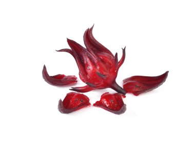 Hibiscus sabdariffa veya roselle meyve üzerinde beyaz kağıt izole