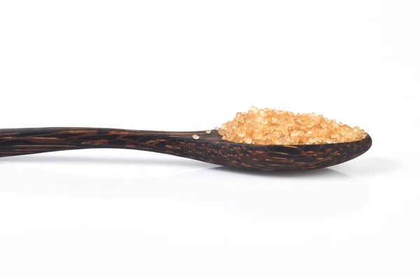 Hnědý Cukr Dřevěné Lžíci Izolované — Stock fotografie
