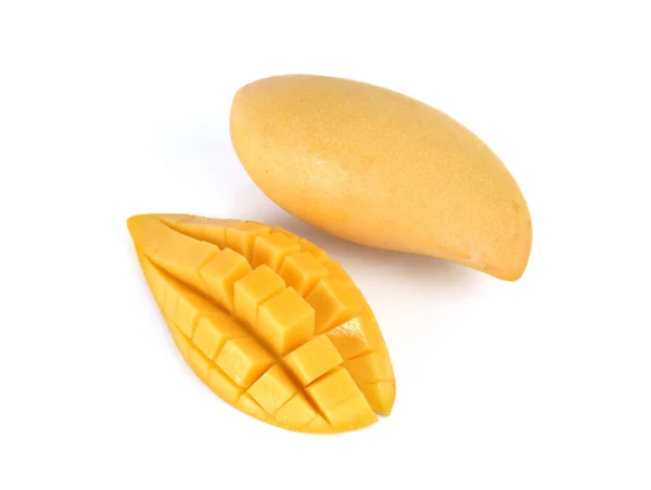 Żółte Mango Izolowane Białym Tle Mango Owoce Sok — Zdjęcie stockowe
