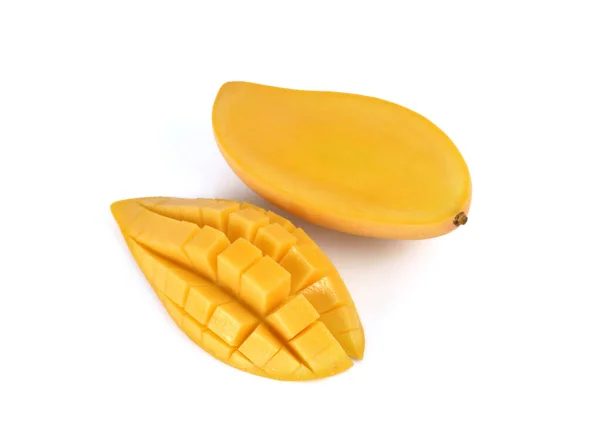 Žluté Mango Izolované Bílém Pozadí Mango Ovoce Džus — Stock fotografie