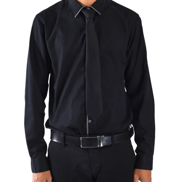 Genç Yakışıklı Adamı Siyah Takım Elbise Giyiyor — Stok fotoğraf