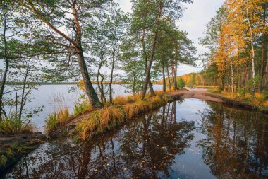 Göl yansıması azıyorum. Sonbahar manzara .