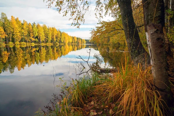 Bir Sunny sonbahar günü göl kıyısında .