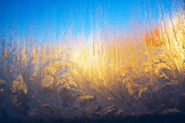 The pattern on the frozen glass of the window. Stock Picture