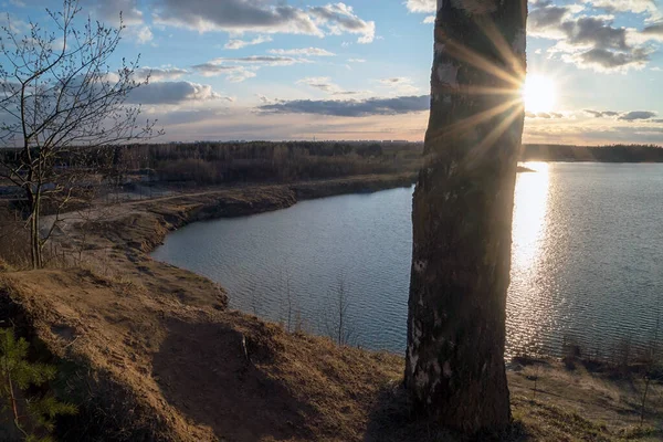Puesta Sol Sobre Lago Primavera Vsevolozhsk Región Leningrado — Foto de Stock
