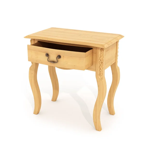 Стол, деревянный тумбочка с открытым ящиком, тумбочка. 3D il — стоковое фото