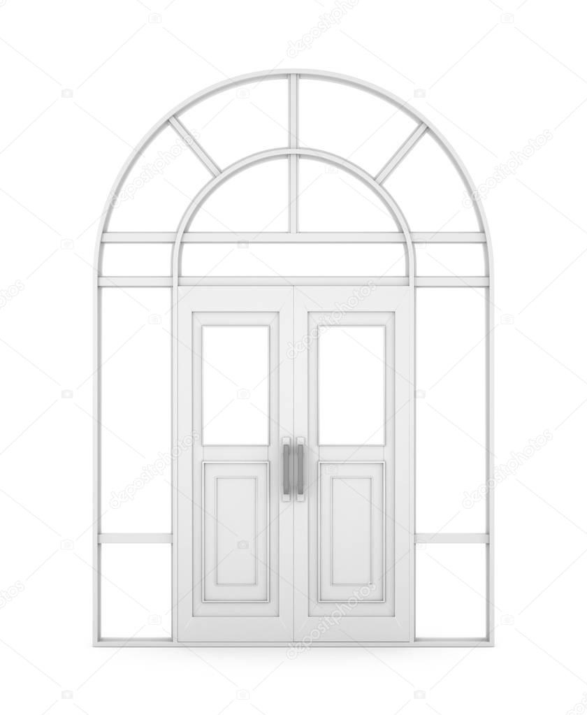 closed door. White door arch forms. 3D illustration