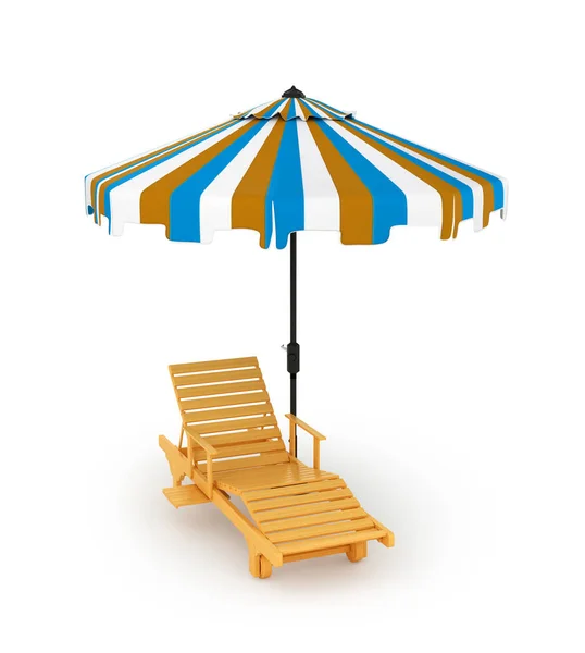 Chaise longue under an umbrella, isolated on white background. 3 — Stock Photo, Image