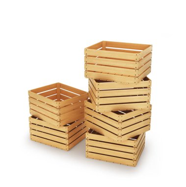 ahşap kutular yığını. 3D çizim