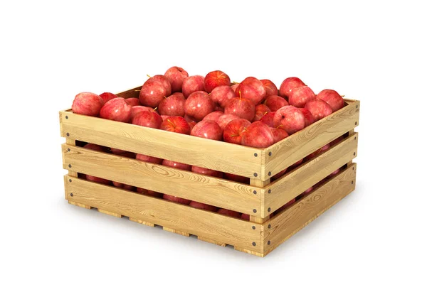 Box of juicy red apples, 3d illustration — Stock Photo, Image