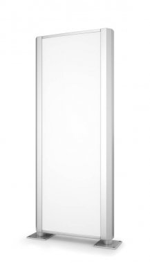 Beyaz arka plan afiş kürsüye hazır. Billboard. 3D çizim