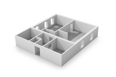 Evin tasarımı, taslak. 3d illüstrasyon