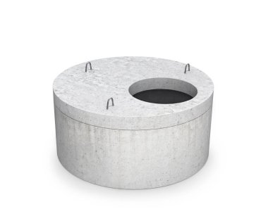 Beton halka ve kapak beyaz arka planda izole edilmiş. 3d oluşturma