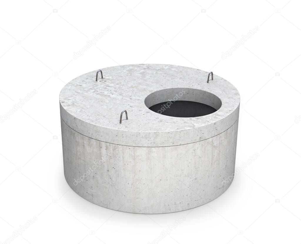 concrete ring and cap isolated on a white background. 3D rendering