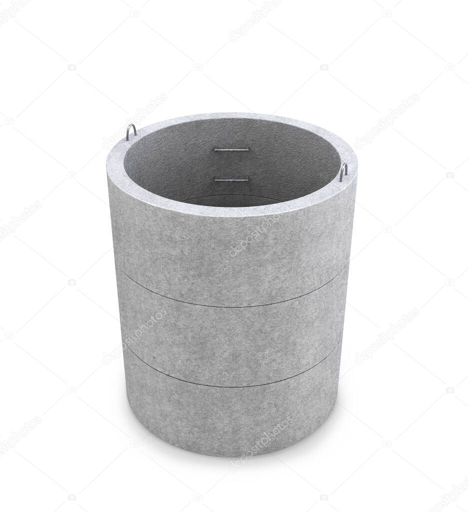 concrete rings for wells isolated on a white background. 3D illustration