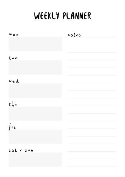 Página em branco planejador semanal linearizada —  Vetores de Stock