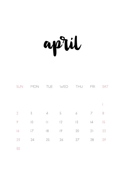 Abril 2017 página de calendário — Vetor de Stock