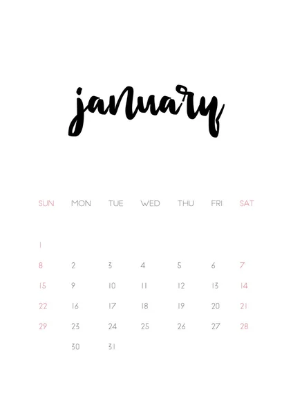 January 2017 calendar page — Stock Vector