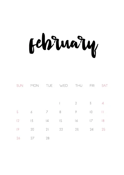 Page calendrier février 2017 — Image vectorielle