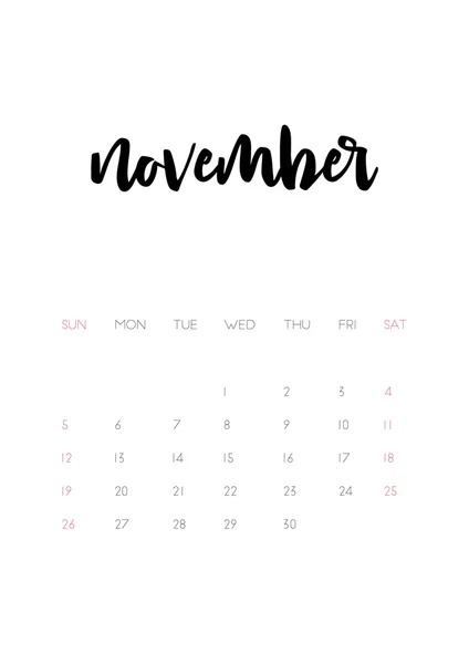 November 2017 kalendersida — Stock vektor
