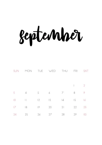 Settembre 2017 pagina del calendario — Vettoriale Stock