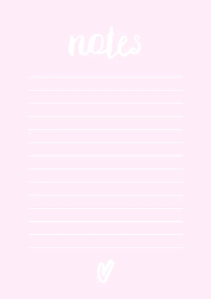 Folha de caderno rosa com notas de palavra — Vetor de Stock