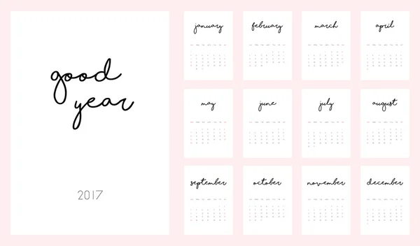 Calendário mensal bonito para 2017 Ano — Vetor de Stock