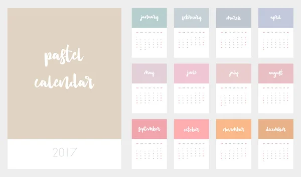 Hermoso calendario mensual para 2017 Año . — Vector de stock