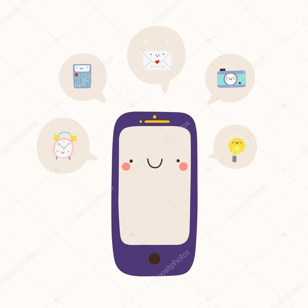 Phone character with different icons.