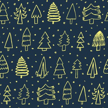 Çam ağaçları ve kar taneleri