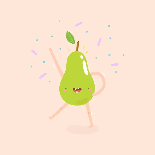 Fruta de pera bailando — Vector de stock