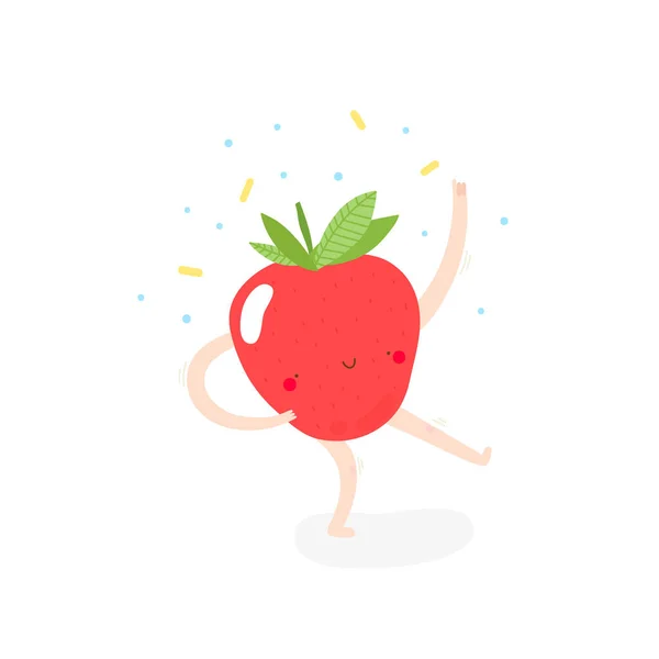Fruta de fresa bailando — Vector de stock