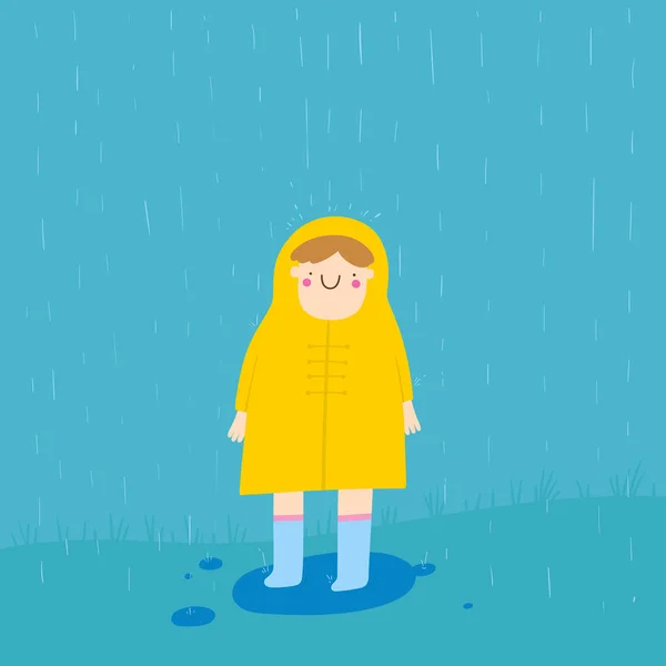 关于下雨天的可爱男孩 — 图库矢量图片