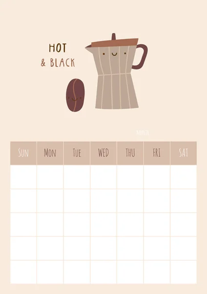 Calendar for month with coffee bean — Stock Vector