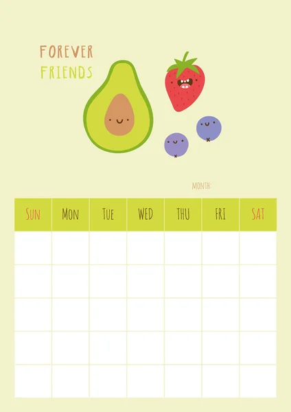 Calendar for month with fruits — Stock Vector