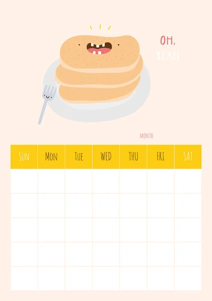 Calendar for month with pancakes — Stock Vector