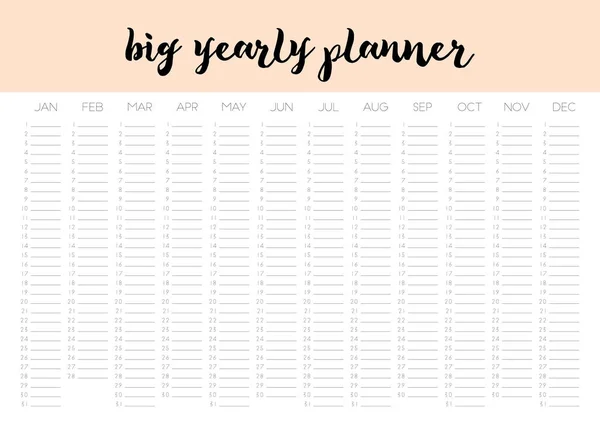 Yearly Calendar blank template — Stock Vector