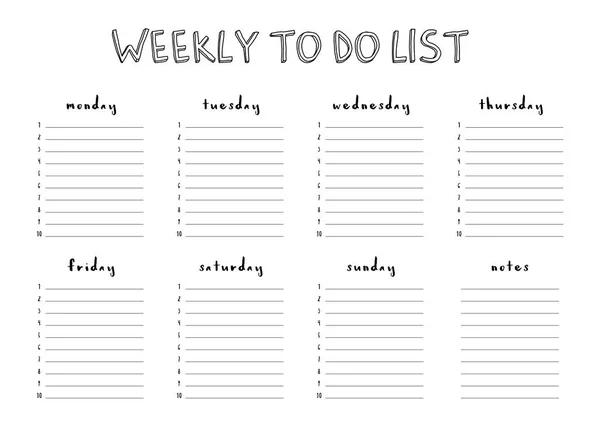 Blank Weekly Planner с заметками — стоковый вектор