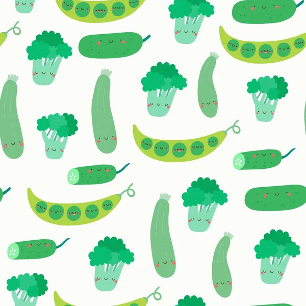 Verduras verdes en estilo de dibujos animados — Vector de stock