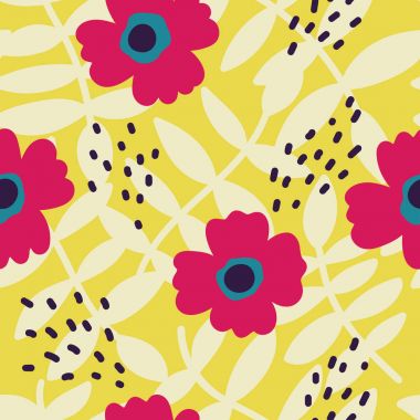 çiçekler, yapraklar ve soyut kontur ile sorunsuz doku