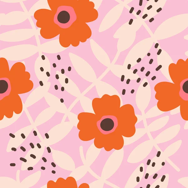 Бесшовная текстура с цветами, листьями и абстрактными штрихами — Бесплатное стоковое фото