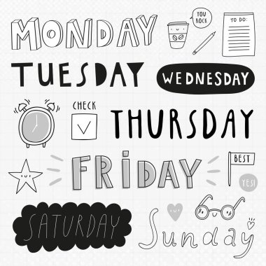 Süper sevimli set oand çizilmiş yazı.