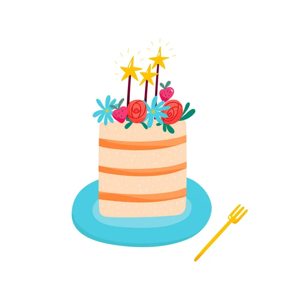 Pastel de cumpleaños feliz — Vector de stock